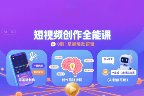 鼎極財富短視頻創作課，短視頻制作、創作思路、Ai寫爆款文案