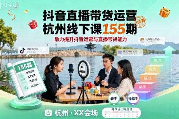 大果錄客傳媒·抖音直播帶貨運(yùn)營杭州線下課155期，助力提升抖音運(yùn)營與直播帶貨能力